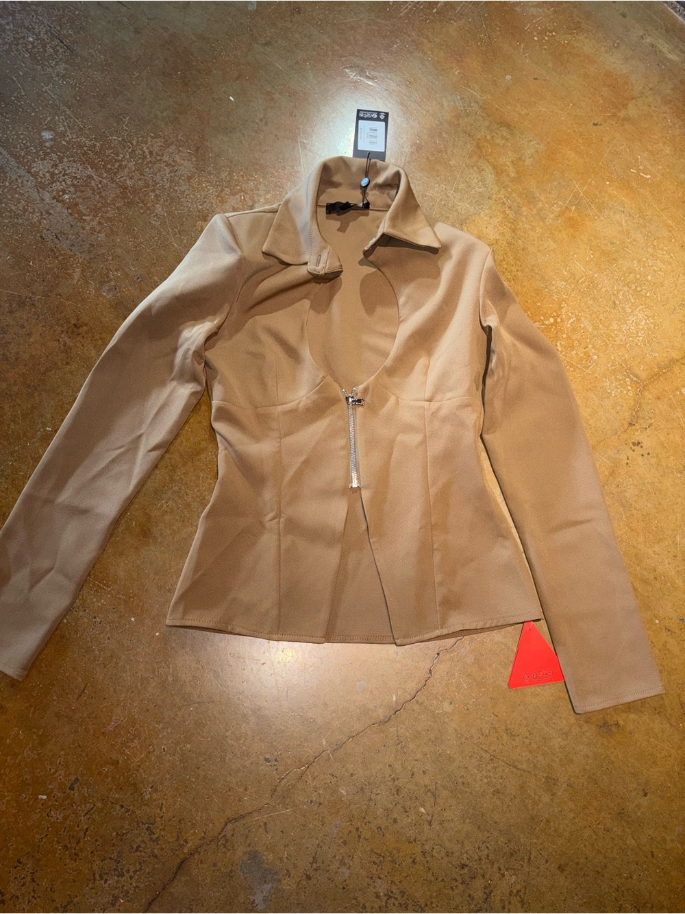 EGO Camel Zip-Front Fitted Blazer